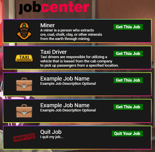 Use the Bike Rental, fivem job center, Pawnshops, Weapon Shops, Stores, and Radial Menu to customize your GTA V role-playing