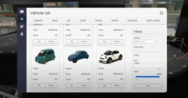 FiveM VehicleShop System V13, combined with Showroom MLO, offers a comprehensive vehicle management solution. This integration enhances player experience