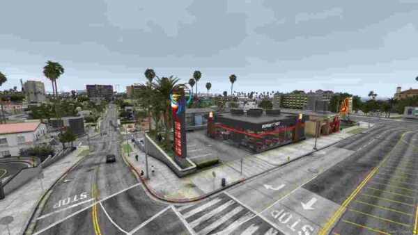 Burgershot MLO is a detailed and interactive map extension for FiveM, offering a realistic diner environment that enhances roleplay experiences.