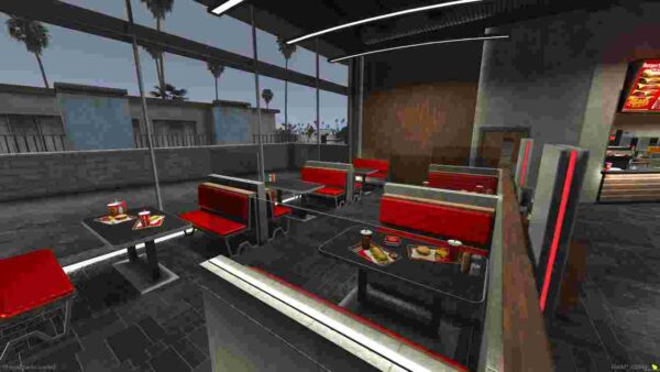 Burgershot MLO is a detailed and interactive map extension for FiveM, offering a realistic diner environment that enhances roleplay experiences.