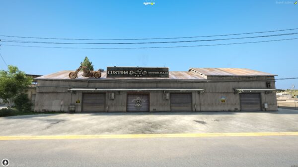 Explore the FiveM Custom Motorcycle MLO, featuring a modern workshop, showroom, and clubhouse for an immersive motorcycle roleplay experience