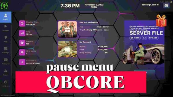 Add a custom QBcore pause menu to your FiveM server. Improve user experience with quick access to essential game features and settings.