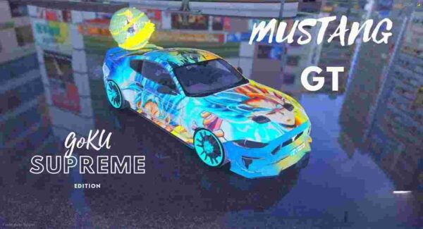 Experience the Fivem Mustang GT GOKU Supreme! This mod combines speed and style, letting you cruise in ultimate anime-inspired fashion!