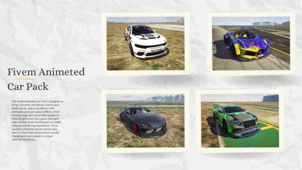 Transform your FiveM server with the Animated Car Pack. Enjoy dynamic, animated vehicles that add excitement and realism to your gaming experience!