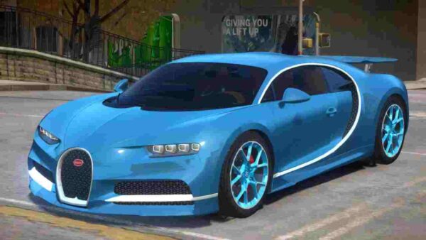 Drive in style with the Fivem 2017 Bugatti Chiron mod, featuring blue wheels and unmatched performance for a premium gaming experience.