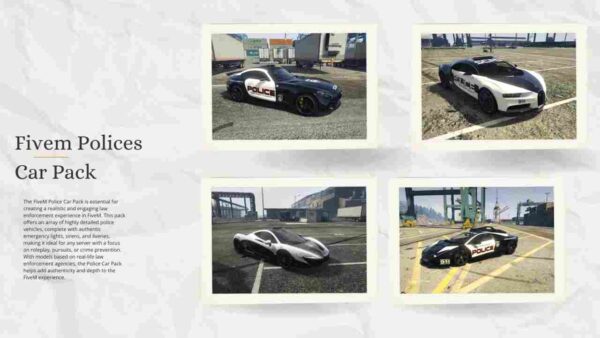 Enhance your FiveM server with the Police Car Pack. Add authentic police vehicles for immersive roleplay and thrilling law enforcement action!