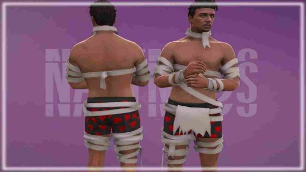 Wrap up your Fivem character in a spooky mummy costume for Halloween! A creepy and fun look for in-game celebrations!