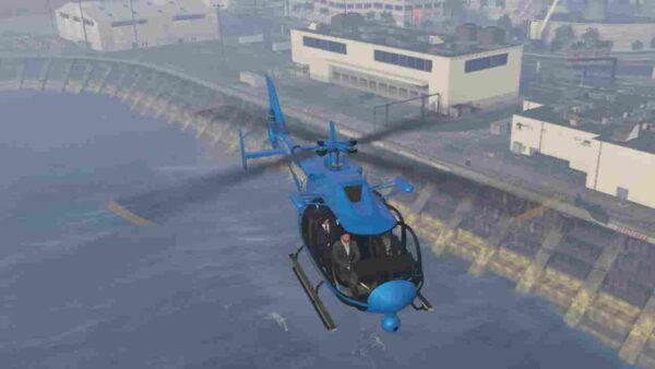 Fly the Fivem Maibatsu Frogger, a versatile helicopter ideal for quick escapes and high-speed missions, offering smooth control and dynamic features.