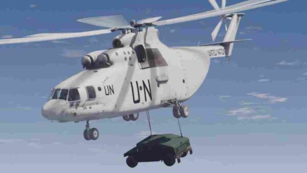 Experience the power of the Fivem Mi-26 Halo, a UN transport helicopter ideal for large-scale missions and humanitarian roles in Fivem servers.