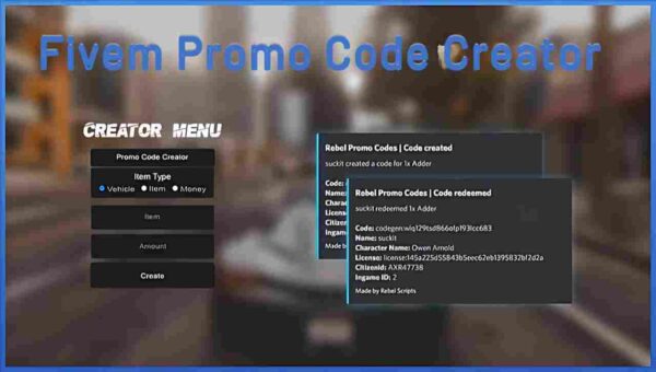 Create custom promo codes for your FiveM server. Enhance player experience and rewards with ease.