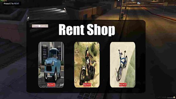 Add a FiveM Vehicle Rent system to your server! Offer players an easy way to rent vehicles, boosting roleplay and gameplay interaction.